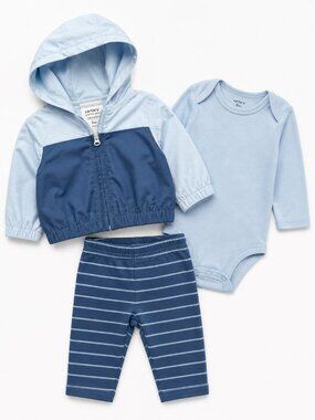 NWT Carter’s 3 Piece Baby Boy Outfit Set Newborn Windbreaker Pants & Onesie